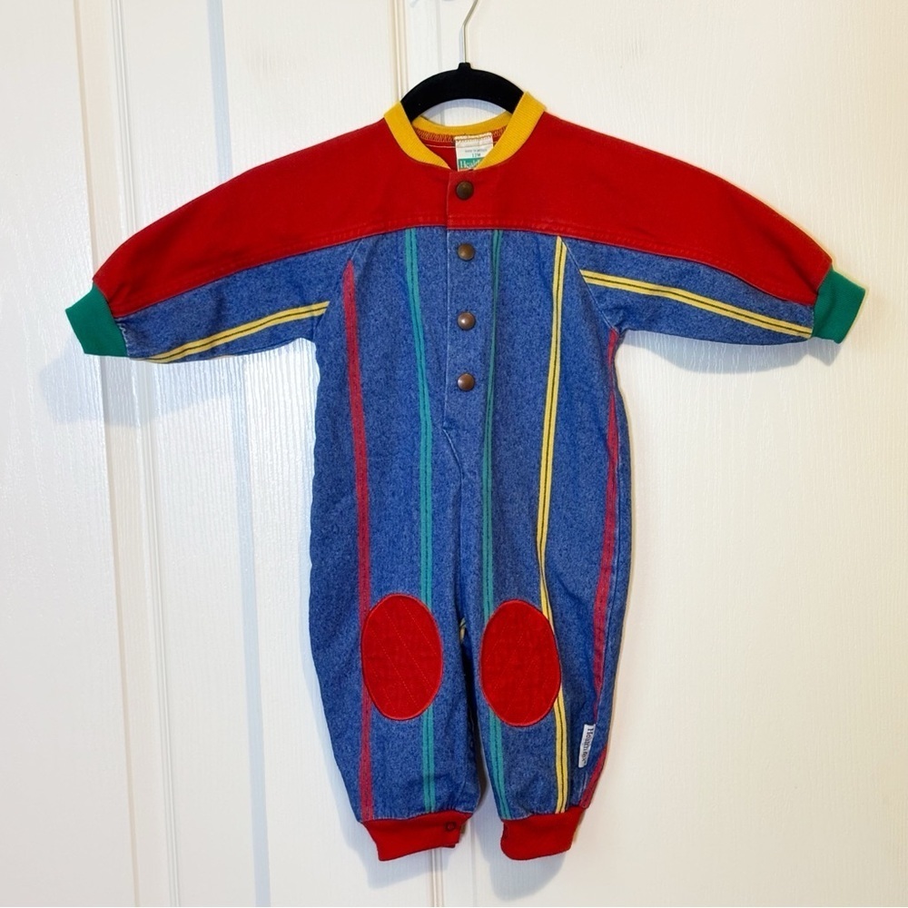 Healthtex Vintage 90s Denim Romper Primary Colors Snap Front Unisex 12 Months